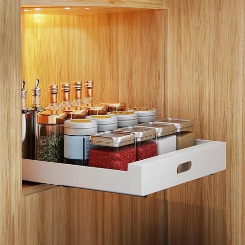 bealy Pull Out Drawer for Cabinet 21in Deep,14" W x 21'' D x 3.1" H Carbon Steel Cabinet Drawers Slide Out, Pantry Storage Shelves with Nano Adhesive for Kitchen, Bathroom and Living Room by bealy