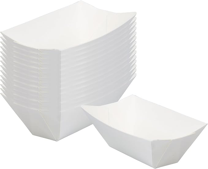 Restaurantware-Bio Tek 2 Ounce Food Trays, 50 Disposable Paper Food Trays - Heavy-Duty, Greaseproof, White Paper Boats, For Snacks, Appetizers, Or Treats, Use At Parties Or Carnivals by Restaurantware