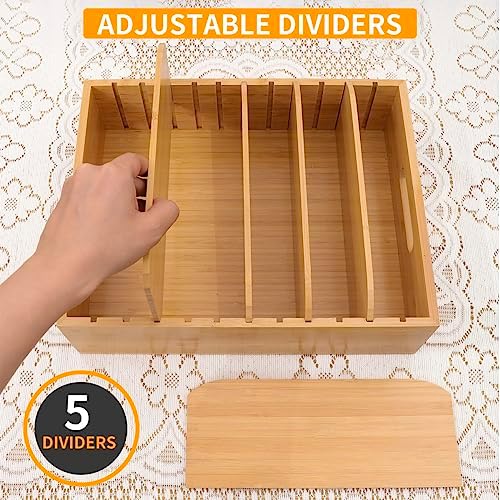 Bamboo Lid Holder Food Container, Kitchen Organizer with 5 Adjustable Dividers, Cabinet Organizer for Food, Kitchen Gadget, Container Lids (2pcs) - Image 4