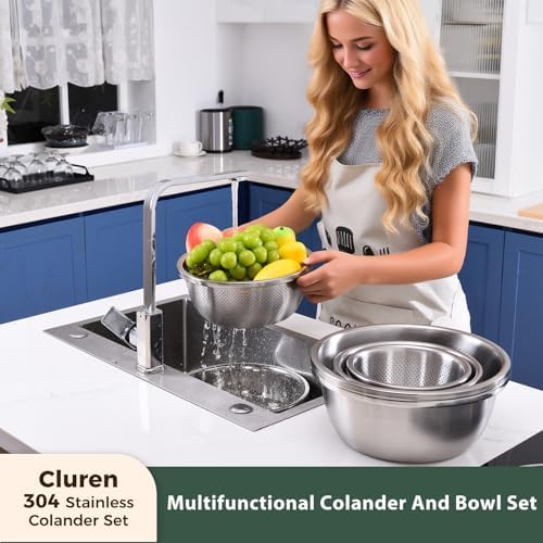 Colander and Bowl Set 5.0QT (2-in-1) - Thickened 304 Stainless Steel Kitchen Strainer Bowl for Fruit, Pasta, Vegetables, Rice - Heavy Duty, Induction Cooker & Dishwasher Safe - Image 2