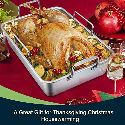 P&P CHEF 16" Roasting Pan with Racks, Stainless Steel Roaster Turkey Pan - Image 7