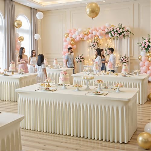 gogoparti 2 Pack Spandex Beige Fitted Table Cloth for 6ft Rectangle Tables Beige Stretch Tablecloth Table Covers Skirt Banquet Wrinkle Free Tablecloths for Parties Wedding - Image 2