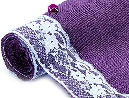 VDS Pack of 5, Burlap Table Runner with White Lace Edge, 100% Natural Jute Rustic Hessian Table Cloth Centerpiece for Wedding Birthday Party Banquet Table Decoration (Size 12X108 Inch)(Lavender) - Image 5