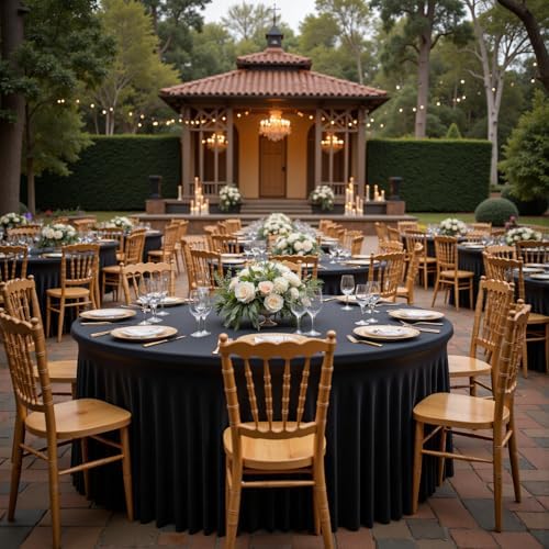 Outpain 12 Pack Spandex Black Round Tablecloths for 60 Inch/5FT Tables - Stretchy Table Cloth with Skirt, Wrinkle-Free Fitted Cloth for Wedding Vendor, Banquet & Graduation Decor (120" Round) - Image 6