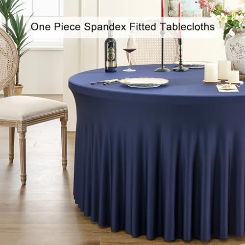Outpain 4 Pack Spandex Navy Blue Round Tablecloths for 60in Tables, 120Inch Stretchy Fitted 5FT Round Table Clothes,Wrinkle Free Table Cover with Skirt for Wedding Party Dining Banquet - Image 6