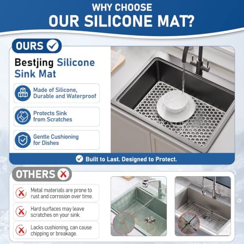 Bestjing Silicone Sink Protectors for Kitchen Sink - 19''x 13'', White - Image 5
