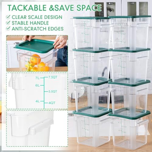 Lallisa 8 Pack 8 Qt Clear Food Storage Container with Handles and Lid Commercial Grade Square Food Storage Containers with Lids Polycarbonate Storage Container for Home Kitchen Restaurant - Image 3