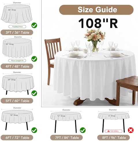 Fitable 6 Pack White Round Tablecloths 108 Inch for 36"-84" Tables - Image 5