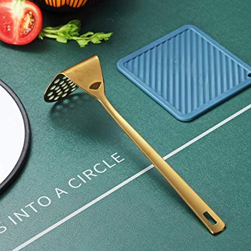 Gold Potato Masher, Berglander Heavy Duty Metal Potato Ricer Stainless Steel With Titanium Gold Plating, Food Utensil Hand, Vegetables Fruits Mashe, Dishwasher Safe, Easy to Clean - Image 4