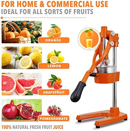 19 Inch Height Extra Tall Commercial Heavy Duty Cast Iron Hand Press Manual Orange Citrus Lemon Lime Grapefruit Pomegranate Fruit Juice Squeezer Machine with Stainless Steel Cup - Image 4