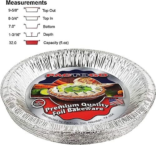 PACTOGO Aluminum Foil Pie Pan (Actual Top-Out 9-5/8 Inches - Top-In 8-3/4 Inches - Vertical Depth 1-3/16 Inches) - Disposable Baking Tin Plates (Pack of 25) - Image 2