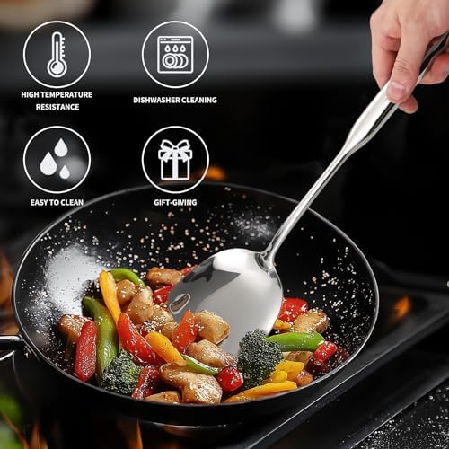 Izurok Kitchen Utensil Set, 9-Piece Cooking Utensil Set,Include 304 Stainless Steel Spatula Skimmer, Soup Ladle, Spaghetti Server,Slotted & Solid Spoon, Slotted Spatula Turner, Meat Fork(Silver） - Image 4