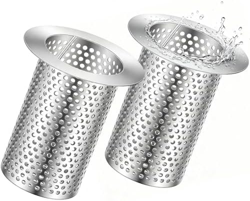 2 Pcs Commercial Floor Drain Strainer Perforated Cylindrical Mesh 316 Stainless Steel Drain Basket with Carry Handle –Heavy-Duty, for Restaurants, Kitchens, Factory (3" Diameter X 4" Tall) by Otoolling