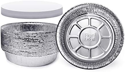 Fig & Leaf (45 Pack) Premium 9-Inch Round Foil Pans with Board Lids l Heavy Duty l Disposable Aluminum Tin for Roasting, Baking, or Cooking by Fig+%26+Leaf