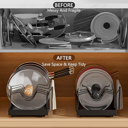 Black 2 Pack Pot Lid Organizer, Pull Out Cabinet Rack, 8 Dividers - Image 5