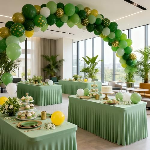Wish Care 2 Pack Sage Green Spandex Table Clothes for 4 Foot Rectangle Tables, 4FT Wrinkle Free Fitted Tablecloths Ruffles Design Table Cloth for Party, Banquet, Wedding and Events - Image 3