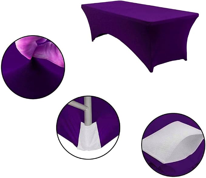 MDS® Pack of 12 Spandex Tablecloth 8FT Tight Fitted Stretch Table Cover – Washable Wrinkle-Free Reusable Elastic Patio Tablecloth for Wedding, Party, Banquet, Trade Show, Event Décor - Cadbury Purple - Image 4