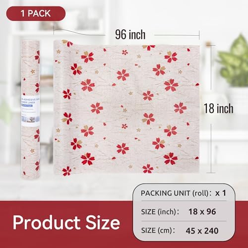 FIFTY FEET 18"x96" Non-Adhesive Shelf Liner for Kitchen Cabinets and Drawers, Washable Non-Slip PVC Cabinet Liner (Red Floral)(1 Roll) - Image 5