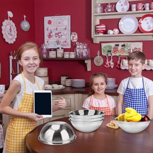 6 Pcs 12.6 Inch Stainless Steel Mixing Bowls 6 Quart Flat Base Metal Prep Bowls Cooking Baking Serving for Home and Commercial Kitchens Professional Chef - Image 4