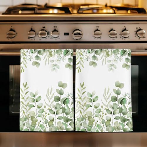Sage Green Eucalyptus Kitchen Towels Set of 1, Absorbent Dish Towels for Kitchen, Botanical Summer Leaves Country Floral Microfiber Hand Towel, Quick Drying Tea Towel for Cleaning Dishcloths by Unknown