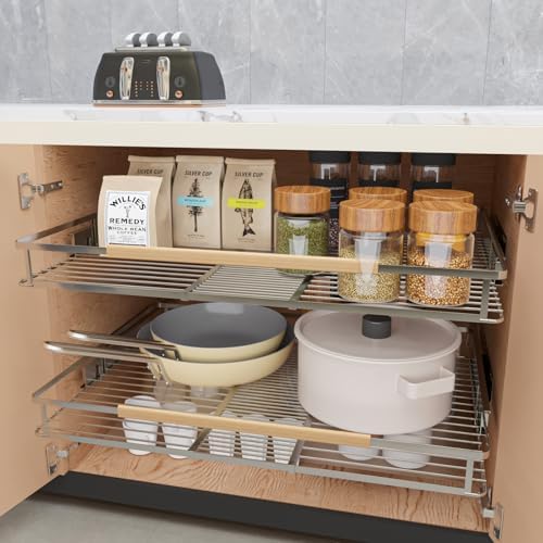 2Pack Expandable Pull Out Cabinet Organizer, 12.3"-18.5" W x 22.5" D - Image 3