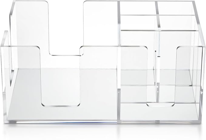 Mifoci Acrylic Bar Caddy with 6 Compartments, Bar Caddy Napkin & Straw Holder Organizer Cocktail Napkin Holder Condiments for Home Office Kitchen Countertop (Clear, 10.6 L x 5.5 W) by Mifoci