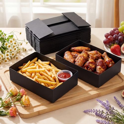 Chinco 300 Pieces Paperboard Kraft Food Trays 4 Corner Pop up Food Tray Disposable Foldable Cardboard Movie Night Snack Party Container Box for Holding Drink at Stadiums or Theaters (Black) - Image 5