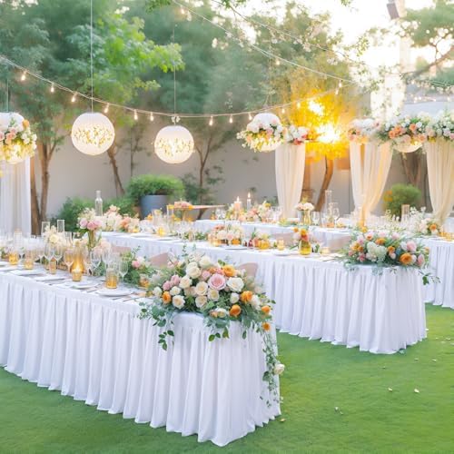 4 Pack White Rectangle Tablecloth 8 FT Stretch Spandex Fitted Table Cloth for 8 Foot Rectangle Tables Banquet Tablecloths Wrinkle Free Table Cover Skirt Ruffle Tablecloth for Party Wedding Birthday - Image 4
