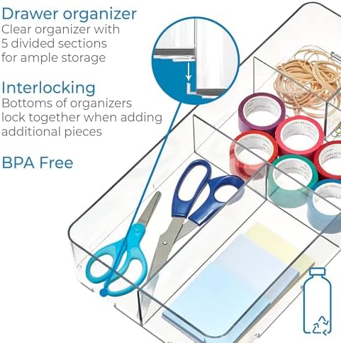 iDesign Interlocking 5-Section Drawer Organizer, Clear | For Kitchen, For Bathroom, For Desk Drawers - Image 4