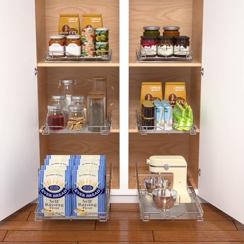DINDON Pull Out Cabinet Organizer (14" W x 21" D), Pull Out Drawers for Kitchen Cabinets, Cabinet Pull Out Organizer 1 Tier Heavy-Duty Slide Out Shelf Wire Basket for Base Cabinet, Chrome - Image 4