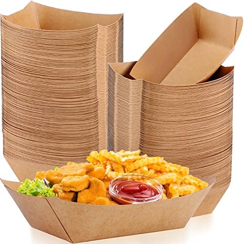 Zhehao 300 Pack Nacho Hot Dog Trays Disposable Kraft Paper Food Tray Food Serving Boat Paper Boat Brown Greaseproof for Camping Picnic Carnival Party, Holds Snack(0.5 lb) by Zhehao