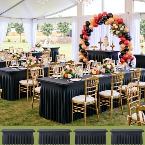 CO-AVE 4pack Black Spandex Table Skirt for 6 Foot Rectangle Tables, Wrinkle Free Stretchy 6FT Fitted Table Covers Cloths for Weddings Birthday Party Graduation Events Banquette by CO-AVE