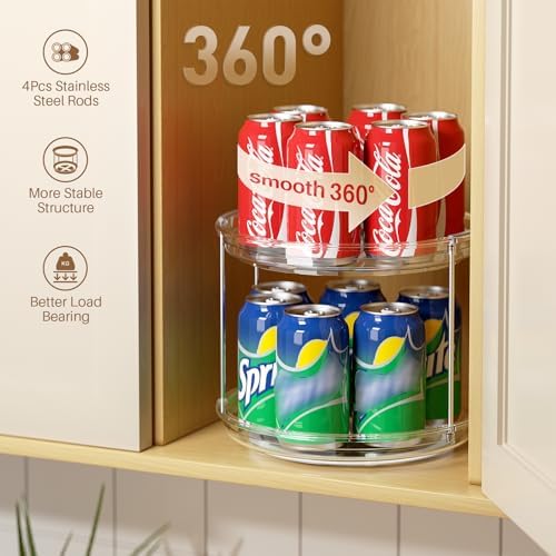 LAMU 4 Pack 2 Tier Lazy Susan Turntable Organizer 9.25'' Rotating Spice Rack Organization for Cabinet, Kitchen, Pantry, Countertop, Bathroom, Vanity, Medicine Cabinet Organizer, Clear - Image 2