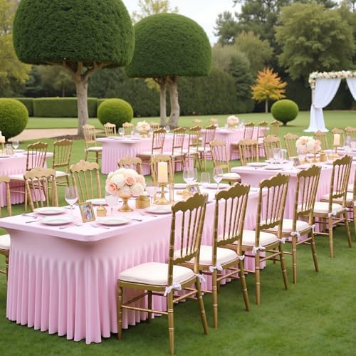 2 pk Baby Pink Spandex Tablecloth 8ft With Ruffled Table Skirt, Wrinkle Free Stretchy Fitted Tablecloths for 8 Foot Rectangle Tables, Elastic Spandex Table Covers for Weddings Parties Banquet - Image 3