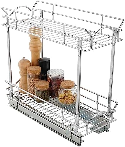 OCG Slide Out Cabinet Organizer for Narrow Cabinet (9" W X 21" D), 2 Tier Pull Out Shelves Slim Sliding Cabinet Organizer and Storage, Chrome - Image 4