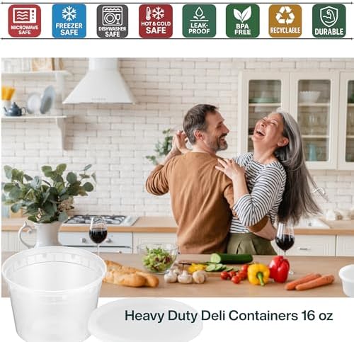 Reusable Plastic BPA-Free Food Storage Deli Container Leak‑Proof | 16oz, 24 set, Heavy Duty, Microwave, Freezer & Dishwasher Safe, Stackable - Image 4
