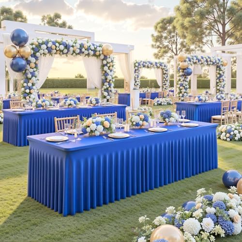 6 Pack Royal Blue Table Cloth for 6 Foot Rectangle Tables Spandex Fitted Tablecloth 6ft Stretch Table Covers Skirt Blue Banquet Tablecloths Wrinkle Free Tablecloth for Party Wedding Birthday Event - Image 2