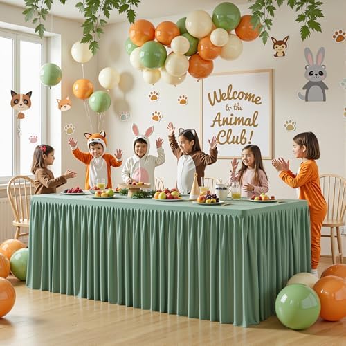 PARTISKY 1 Pack Sage Green Tablecloths for Rectangle Tables 8ft, Wrinkle Resistant Spandex Table Cover Fitted Stretch Table Cloth with Pleated Ruffle Skirts for Party Banquet Dining Birthday Wedding - Image 6