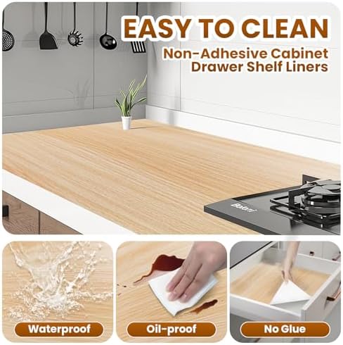 Drawer Shelf Liner for Kitchen Cabinets Non-Adhesive, Non Slip Shelf Paper Waterproof Thickened Cabinet Liners for Shelves, Strong Grip Mats for Cupboard, Dresser, Pantry, Wood-Grain, 11.8 in x 10 FT - Image 3
