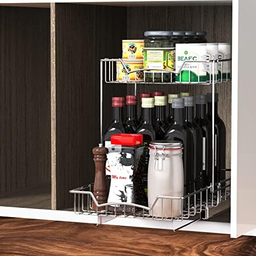 Simple Houseware 2-Tier (L+L) Pull Out Under Cabinet Sliding Shelf, Chrome - Image 4