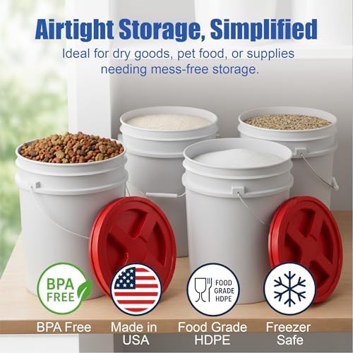 ePackageSupply 5 Gallon Bucket - Food Grade w/Lid BPA-Free, White/Red, 3 | Airtight Gamma Seal Screw-On Lid, Heavy-Duty 90 Mil HDPE Plastic, Food Safe and Durable Container, Bulk Storage, Made in USA - Image 2