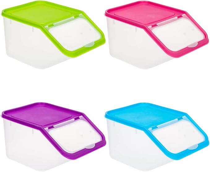 Invero® 4x Set of Kitchen Dry Food Storage Plastic Tub Containers with Scoop ideal for Pasta, Cereal, Rice, Pet Food and more by Invero