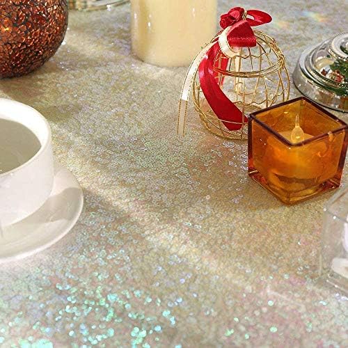 JYFLZQ White Iridescent Sequin Tablecloth, Glitter Table Cover 90'' Round - Image 6