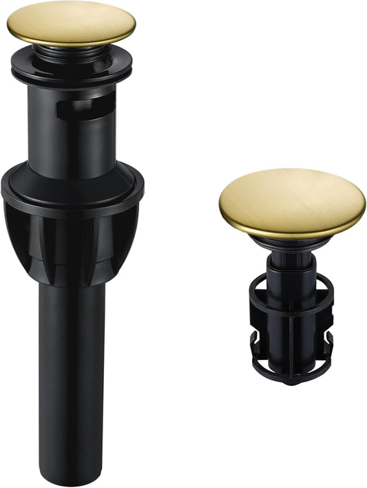 Bathroom Sink Drain, Pop Up Drain Stopper with Overflow, Lavatory Vanity Vessel Sink Drain Assembly, Brushed Gold