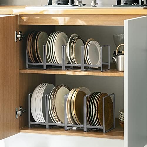 4PCS Plate Holders Organizer, Metal Dish Storage Dying Display Rack for Cabinet, Counter and Cupboard, Grey,2 Small and 2 Large - Image 4