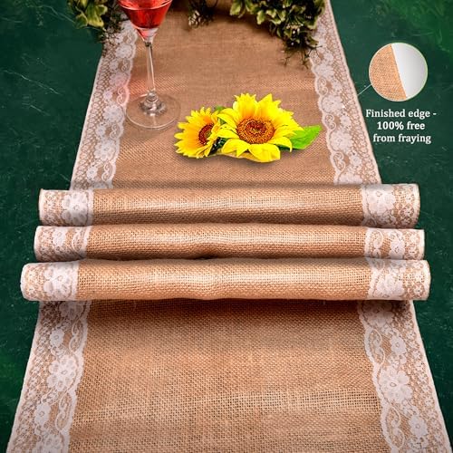 Burlap Lace Table Runner (Pack of 3) – 12”x 108” - No-Fray Finished Edge Natural Table Runner – No Odor, Eco-Friendly Burlap Runner - Perfect for Christmas, Wedding, Thanksgiving - Image 6