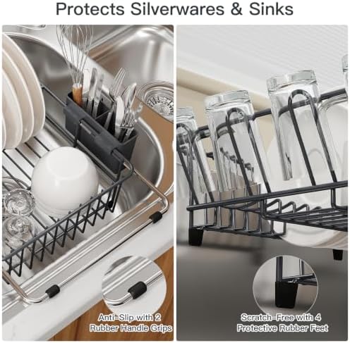 MAJALiS Grey Dish Drying Rack Over The Sink with Utensil Holder - Image 5