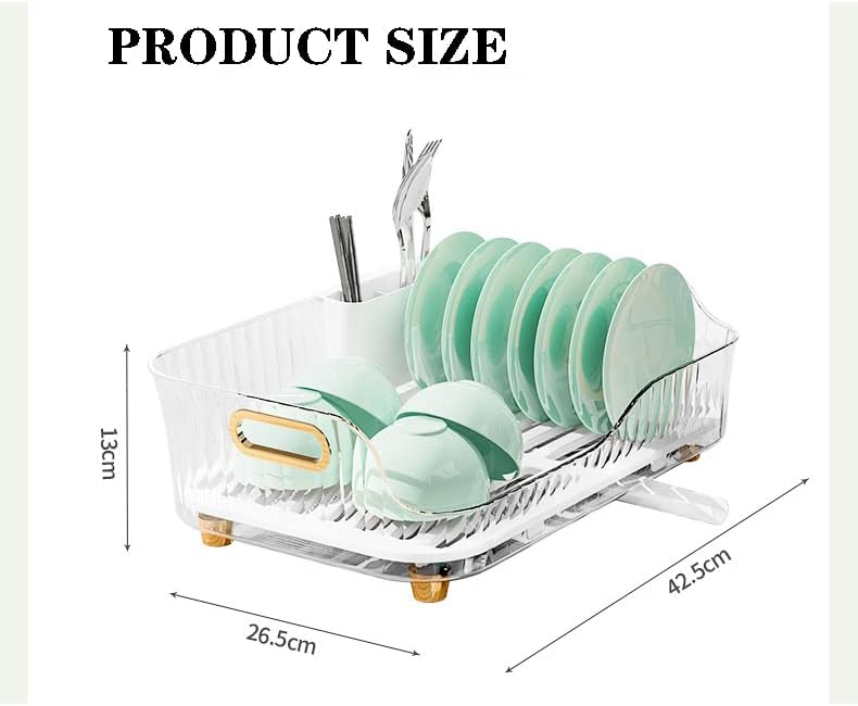 ZYFAB Dish Drying Rack, Kitchen Dish Drainer Rack, Plastic Transparent Sink Organizer Dish Rack Drainboard Set with Utensil Holder Cups Holder for Kitchen Counter,Clear - Image 7