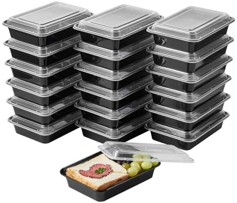 Jaluxing 50 Pack Meal Prep Plastic Food Storage Containers With Lids 28 oz 1 Compartment Black Rectangular To Go Lunch Prepping Boxes BPA-Free Microwavable Freezer Safe Stackable (Formerly FULING) by JALUXING