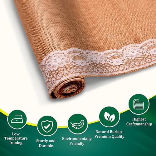 Burlap Lace Table Runner (Pack of 3) – 12”x 108” - No-Fray Finished Edge Natural Table Runner – No Odor, Eco-Friendly Burlap Runner - Perfect for Christmas, Wedding, Thanksgiving - Image 3